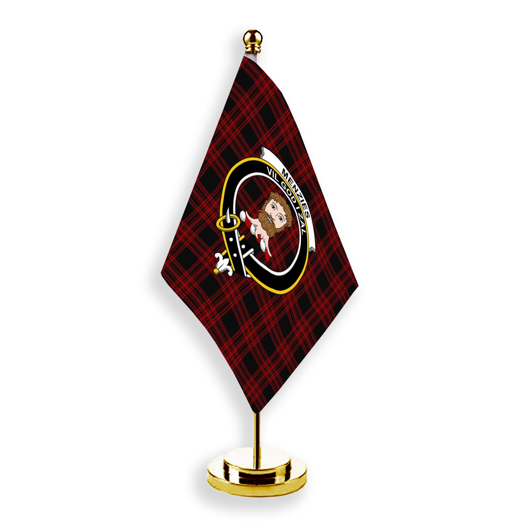 ScotsTee Shop Scottish Menzies Hunting Crest Tartan Desk Flag Plaid Table Flag