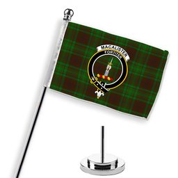 ScotsTee Shop Scottish MacAlister of Glenbarr Hunting Crest Tartan Desk Flag Plaid Table Flag