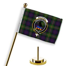ScotsTee Shop Scottish MacDonell of Glengarry 3 Crest Tartan Desk Flag Plaid Table Flag