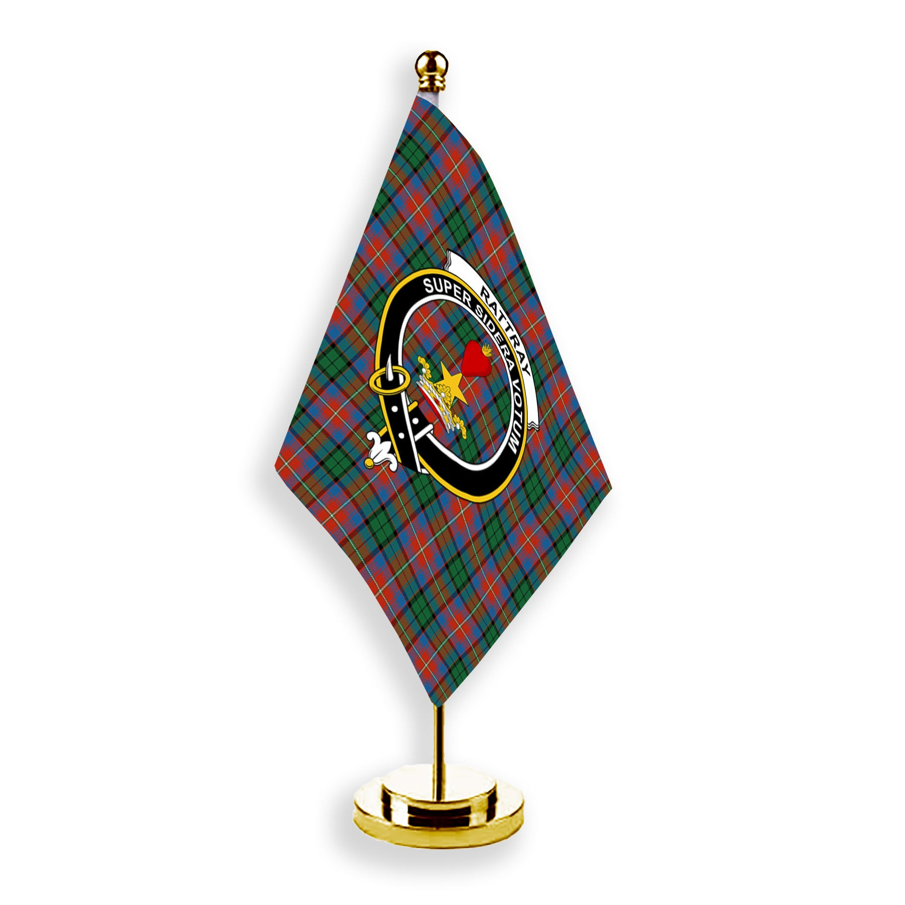 ScotsTee Shop Scottish Rattray of Lude Ancient Crest Tartan Desk Flag Plaid Table Flag