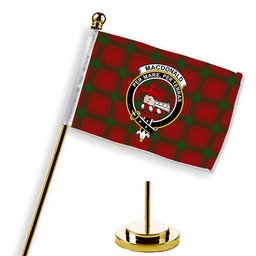 ScotsTee Shop Scottish MacDonald of Sleat Crest Tartan Desk Flag Plaid Table Flag
