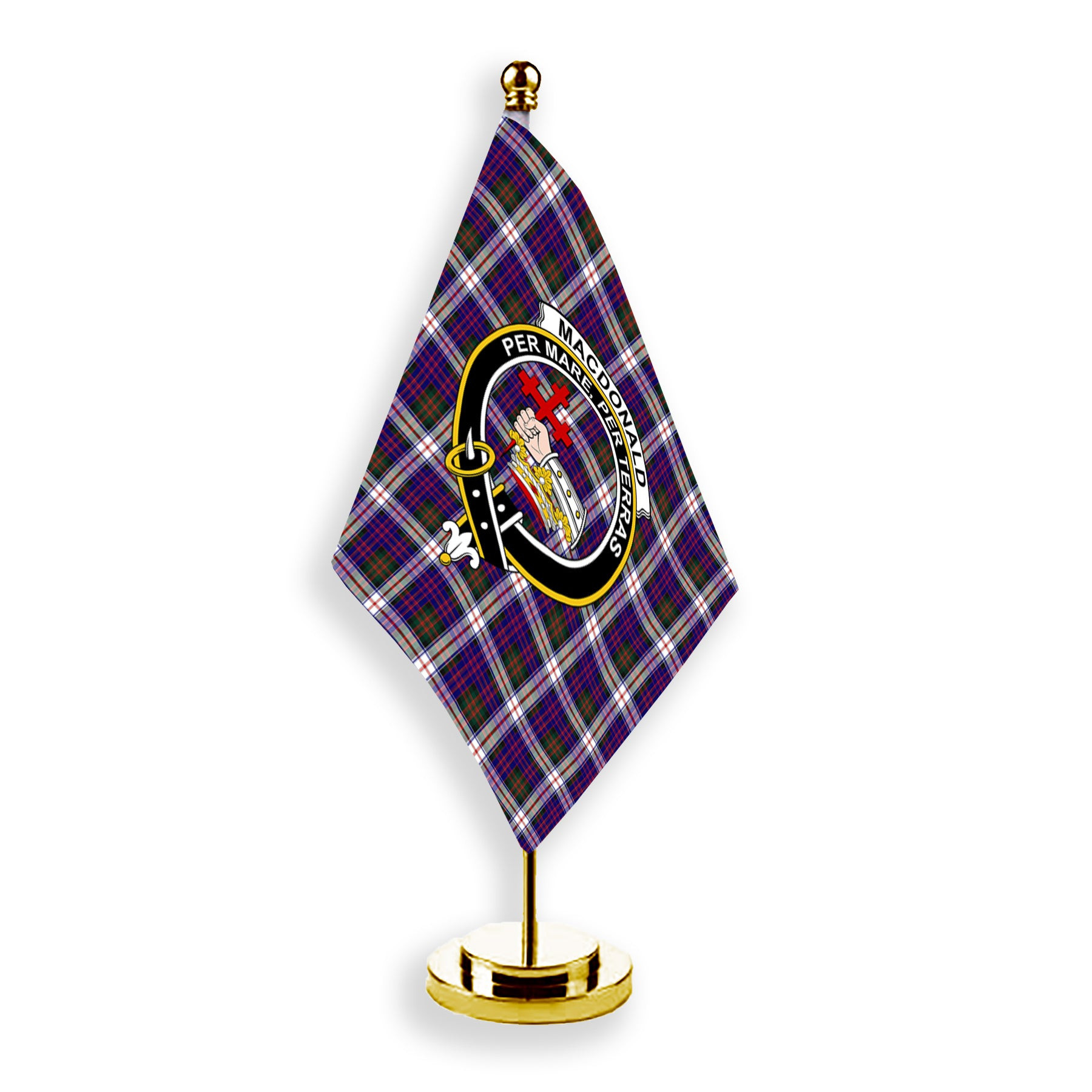 ScotsTee Shop Scottish MacDonald Dress Modern SC Crest Tartan Desk Flag Plaid Table Flag