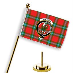 ScotsTee Shop Scottish MacLaine of Loch Buie Crest Tartan Desk Flag Plaid Table Flag