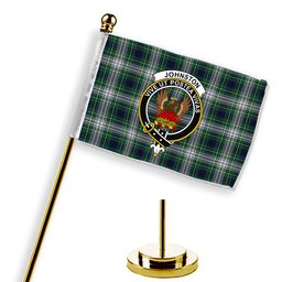 ScotsTee Shop Scottish Johnston Dress Modern Crest Tartan Desk Flag Plaid Table Flag