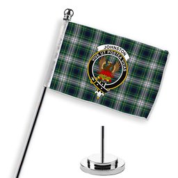 ScotsTee Shop Scottish Johnston Dress Modern Crest Tartan Desk Flag Plaid Table Flag