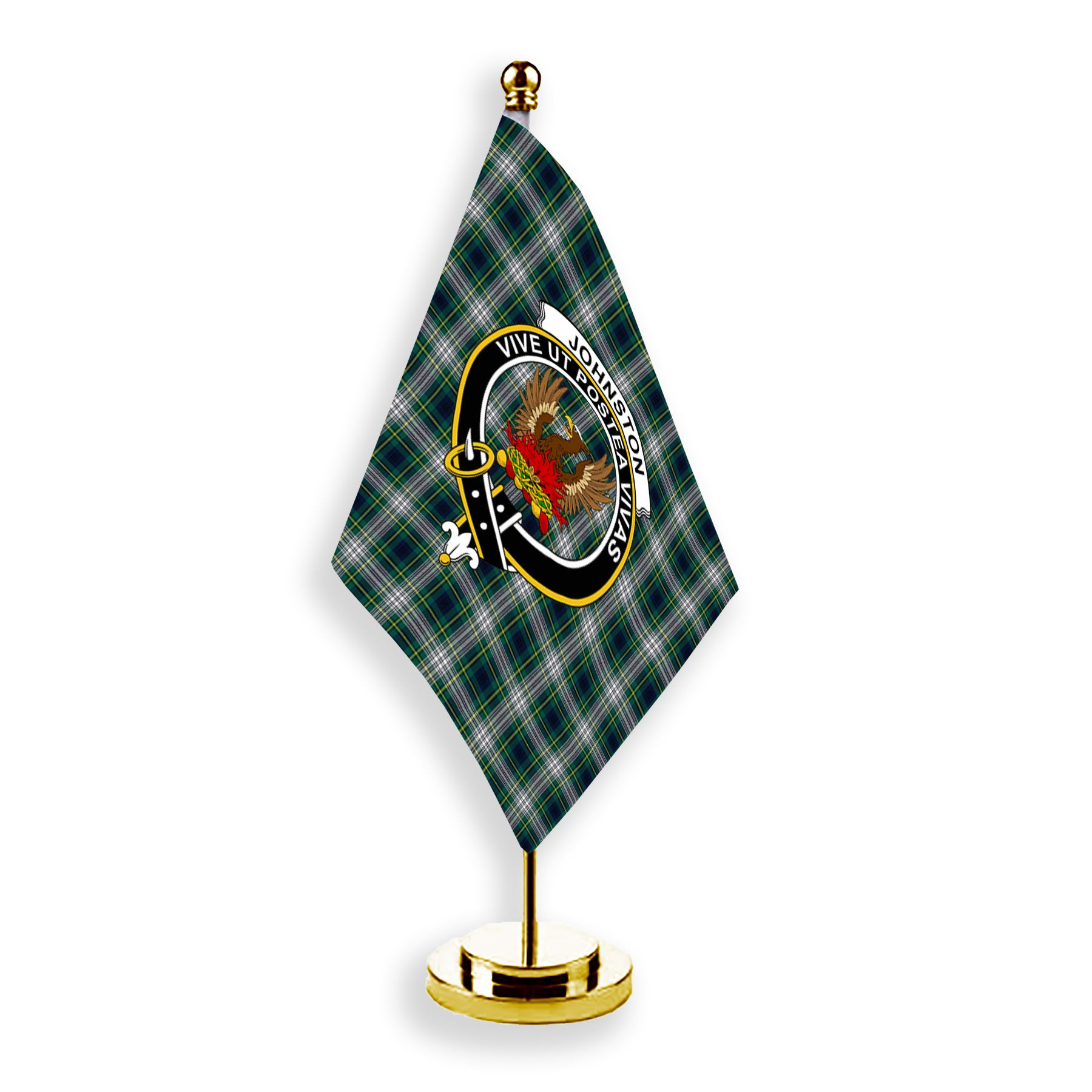 ScotsTee Shop Scottish Johnston Dress Modern Crest Tartan Desk Flag Plaid Table Flag