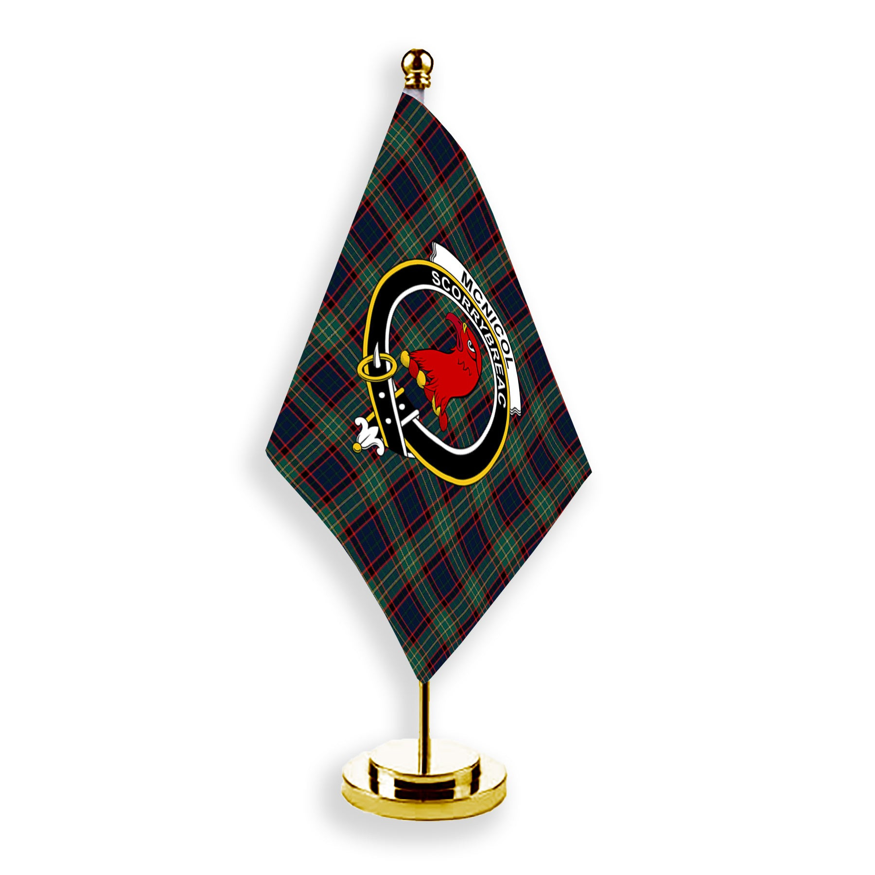ScotsTee Shop Scottish McNicol Hunting Modern Crest Tartan Desk Flag Plaid Table Flag