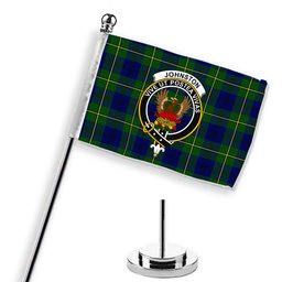ScotsTee Shop Scottish Johnston of Caskieben Modern Crest Tartan Desk Flag Plaid Table Flag