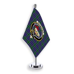 ScotsTee Shop Scottish MacDonald Lord of the Isles Hunting 2 Crest Tartan Desk Flag Plaid Table Flag
