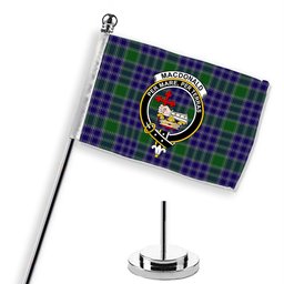 ScotsTee Shop Scottish MacDonald Lord of the Isles Hunting 2 Crest Tartan Desk Flag Plaid Table Flag