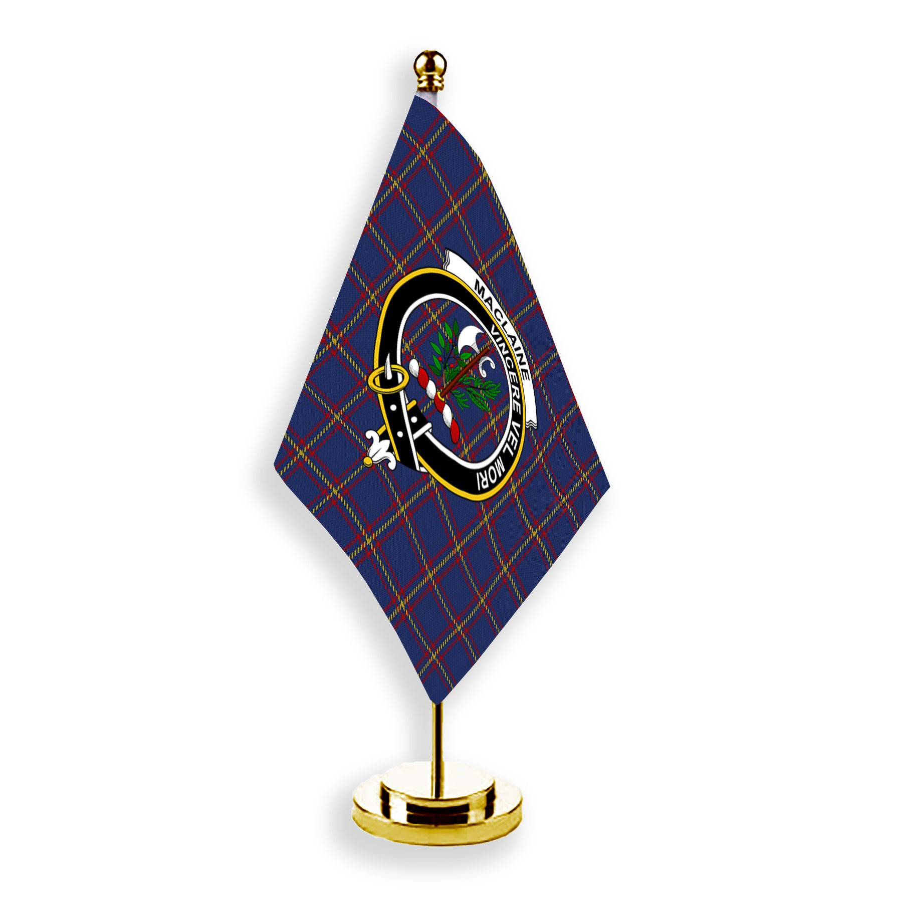 ScotsTee Shop Scottish MacLaine of Lochbuie Crest Tartan Desk Flag Plaid Table Flag