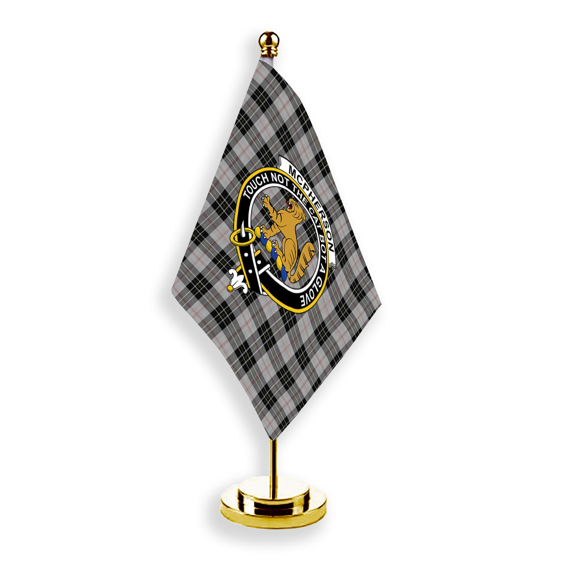 ScotsTee Shop Scottish McPherson Dress Crest Tartan Desk Flag Plaid Table Flag