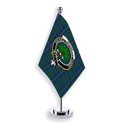 ScotsTee Shop Scottish Irvine of Bonshaw Tower Modern Crest Tartan Desk Flag Plaid Table Flag
