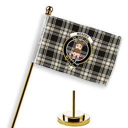 ScotsTee Shop Scottish Menzies Black & White Ancient Crest Tartan Desk Flag Plaid Table Flag