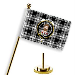 ScotsTee Shop Scottish Menzies Black & White Modern Crest Tartan Desk Flag Plaid Table Flag