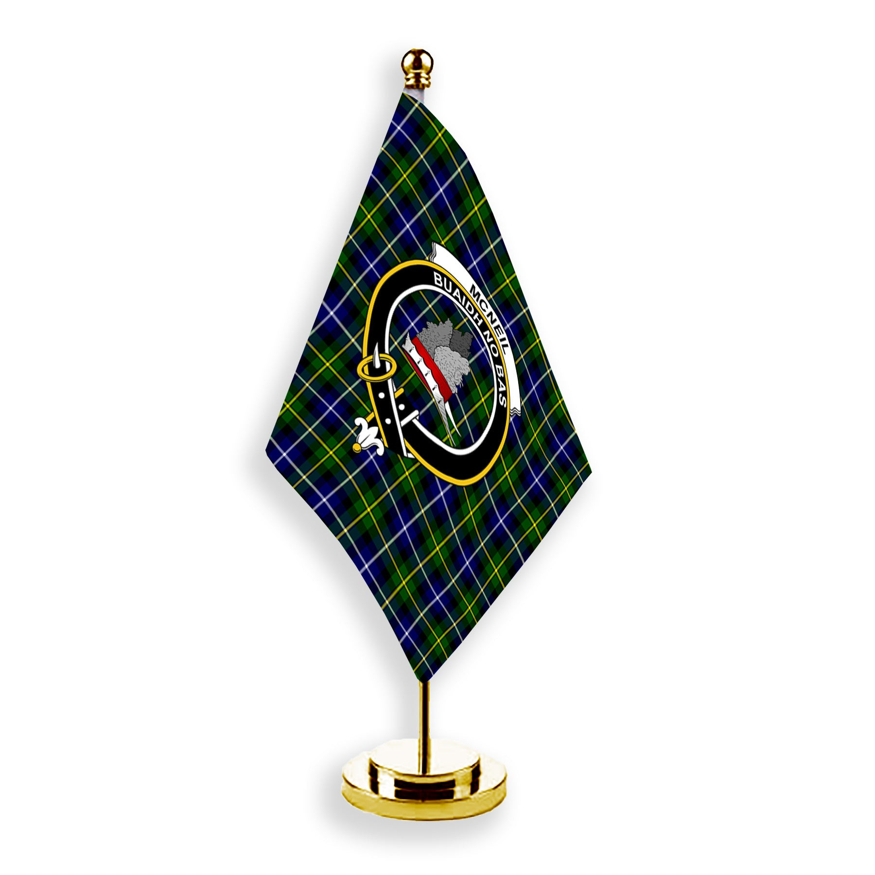 ScotsTee Shop Scottish McNeil of Barra Modern Crest Tartan Desk Flag Plaid Table Flag