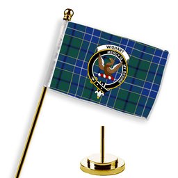 ScotsTee Shop Scottish Wishart Hunting Modern Clan Crest Tartan Desk Flag Plaid Table Flag