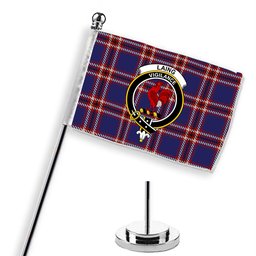 ScotsTee Shop Scottish Laing of Archiestown Crest Tartan Desk Flag Plaid Table Flag
