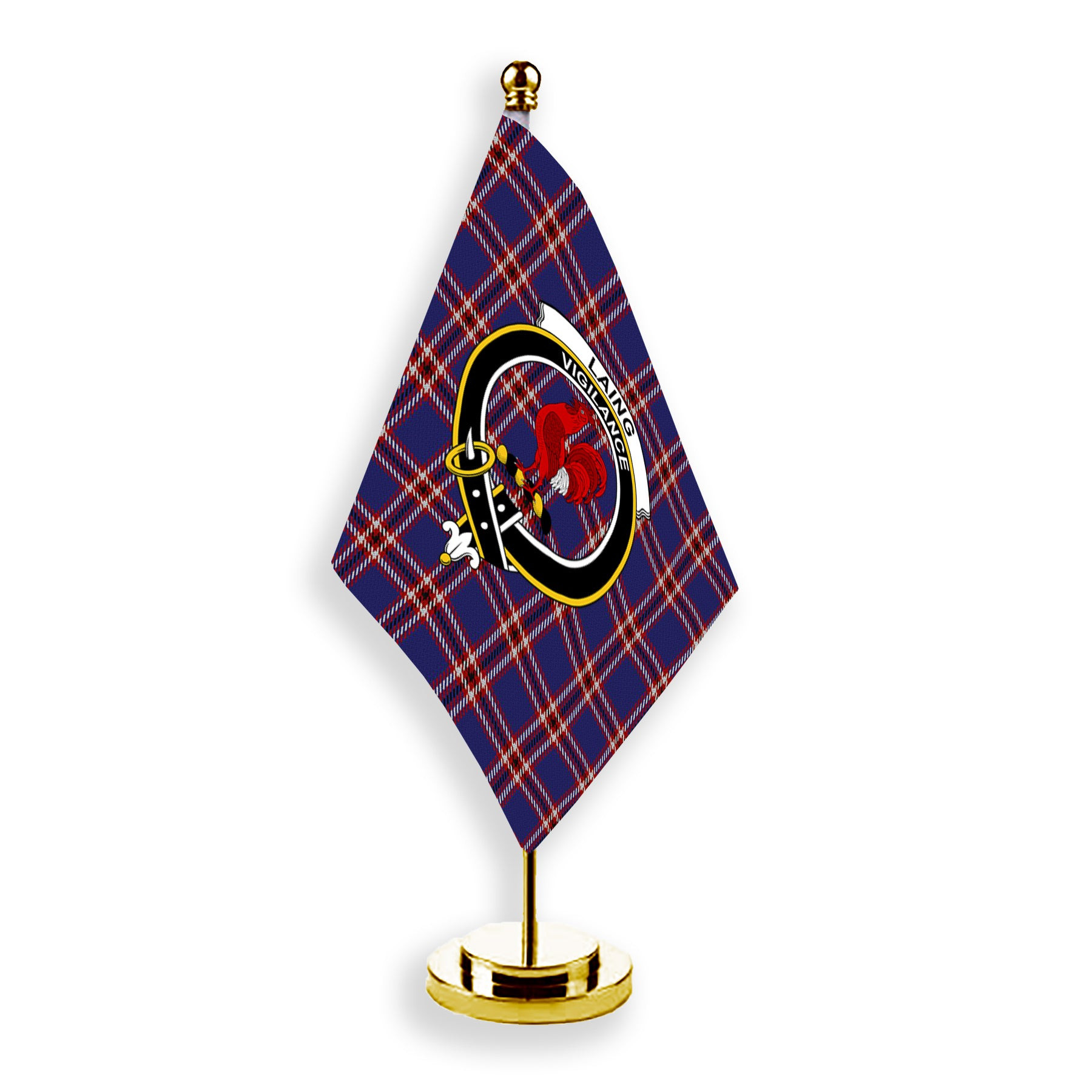 ScotsTee Shop Scottish Laing of Archiestown Crest Tartan Desk Flag Plaid Table Flag