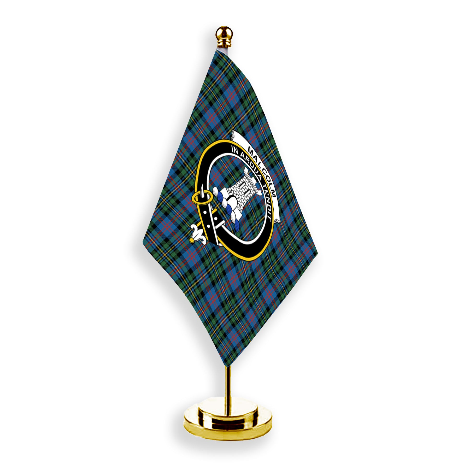 ScotsTee Shop Scottish Malcolm of Berwick Ancient Crest Tartan Desk Flag Plaid Table Flag