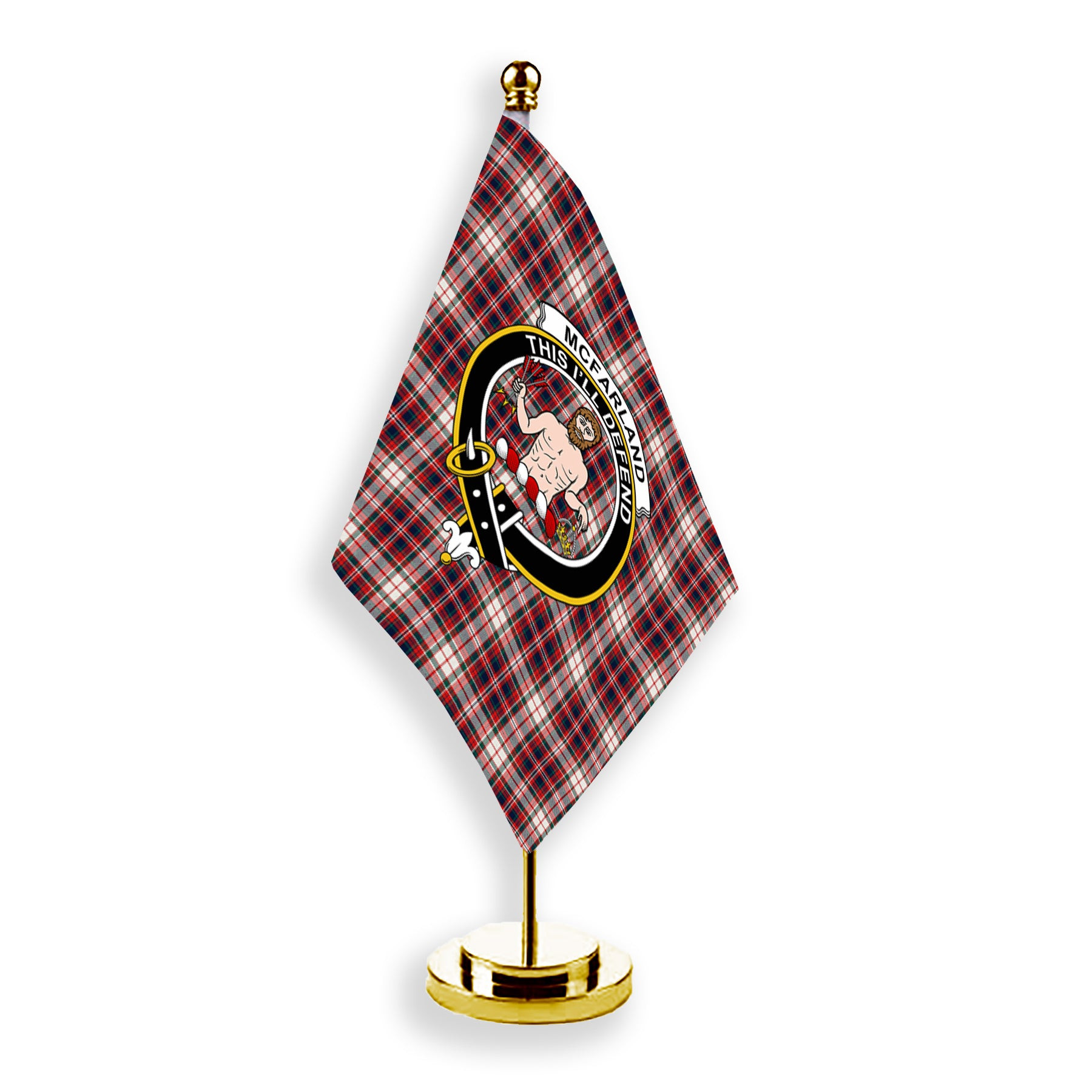 ScotsTee Shop Scottish McFarland Dress Modern Crest Tartan Desk Flag Plaid Table Flag