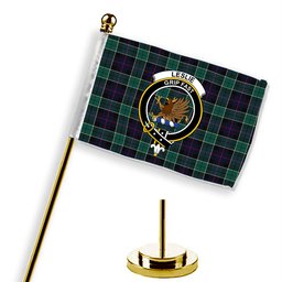 ScotsTee Shop Scottish Leslie Hunting Modern Crest Tartan Desk Flag Plaid Table Flag