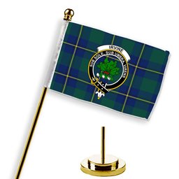 ScotsTee Shop Scottish Irvine of Bonshaw Modern Crest Tartan Desk Flag Plaid Table Flag