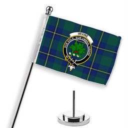 ScotsTee Shop Scottish Irvine of Bonshaw Modern Crest Tartan Desk Flag Plaid Table Flag