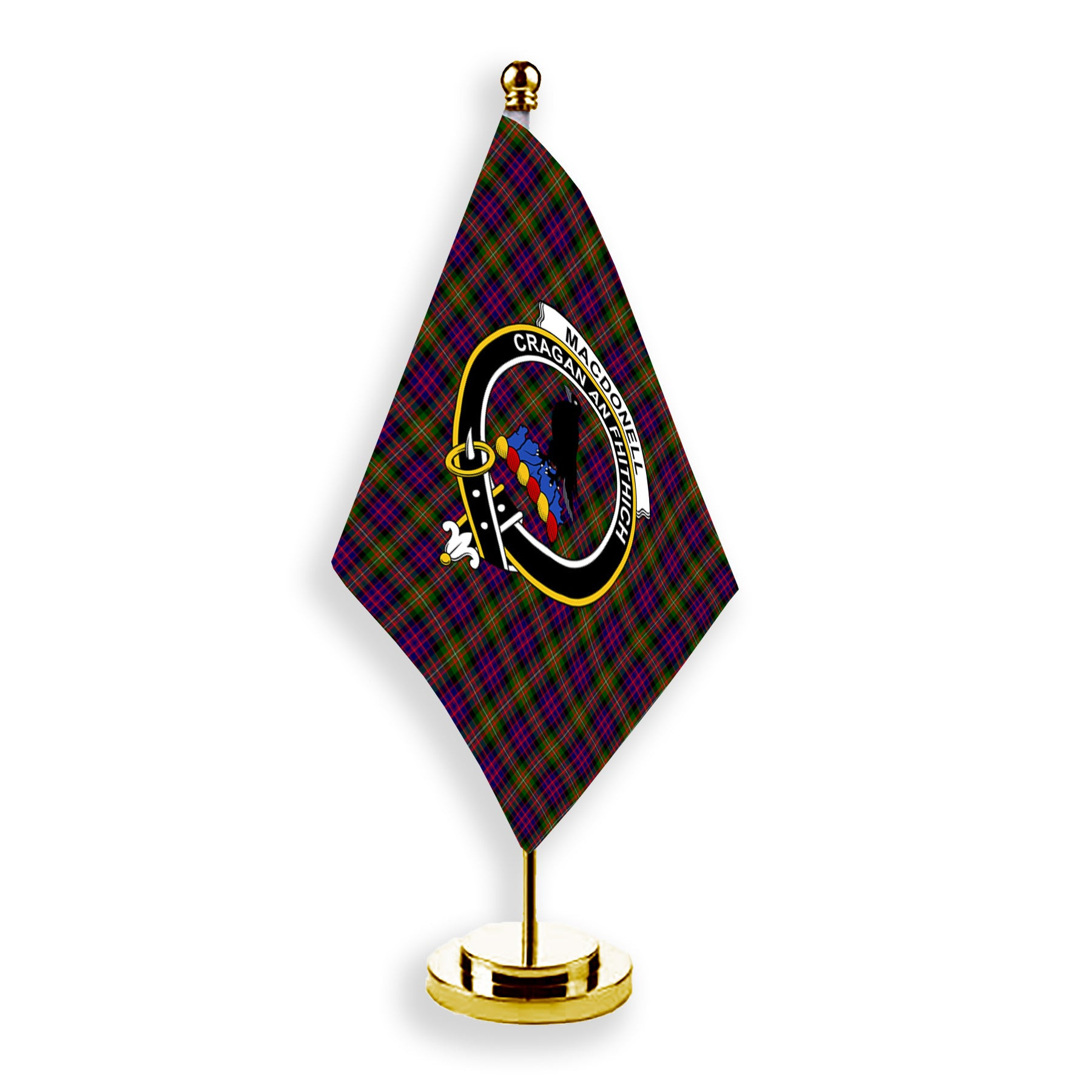 ScotsTee Shop Scottish MacDonell Of Glengarry Modern Crest Tartan Desk Flag Plaid Table Flag