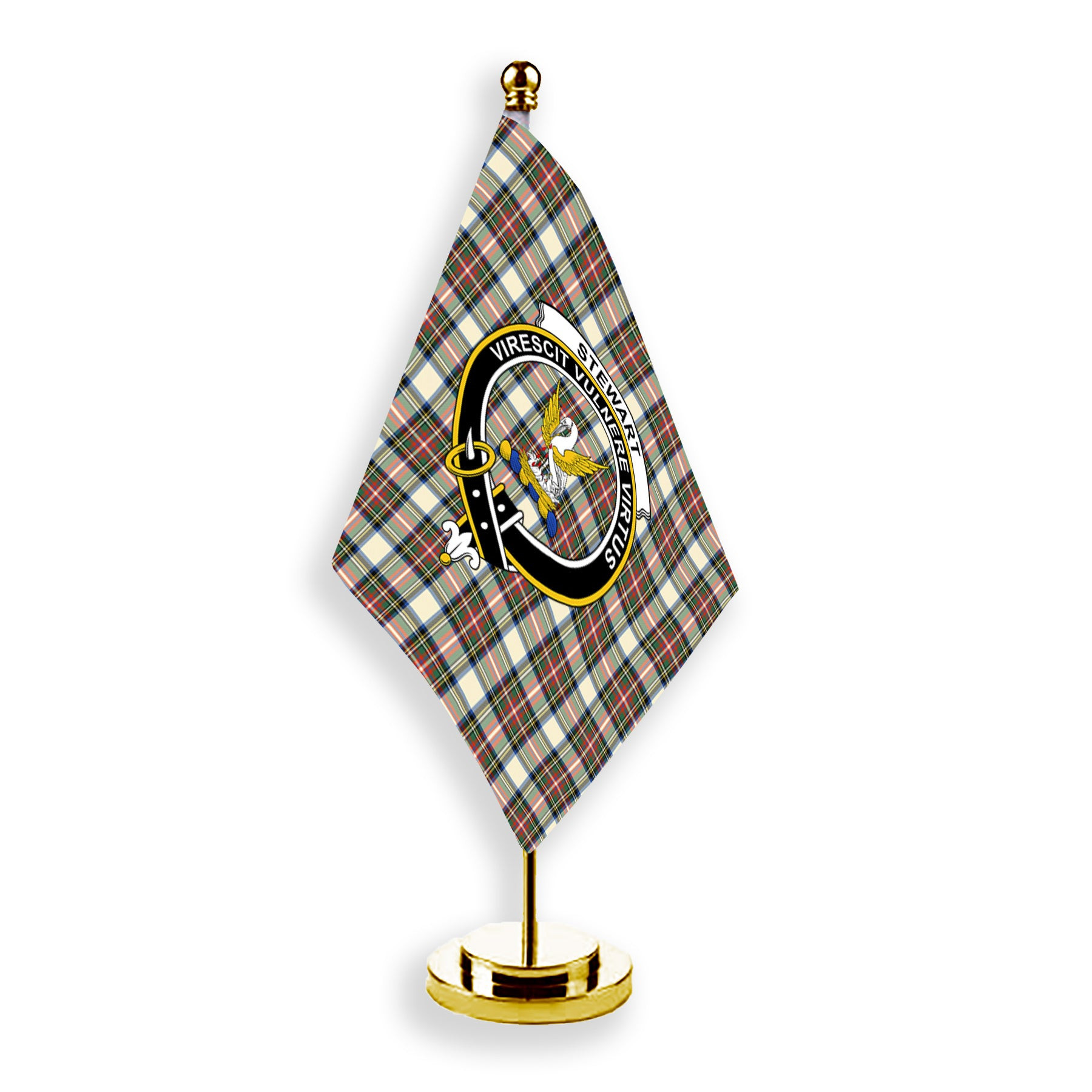 ScotsTee Shop Scottish Stewart Dress Ancient SC Crest Tartan Desk Flag Plaid Table Flag