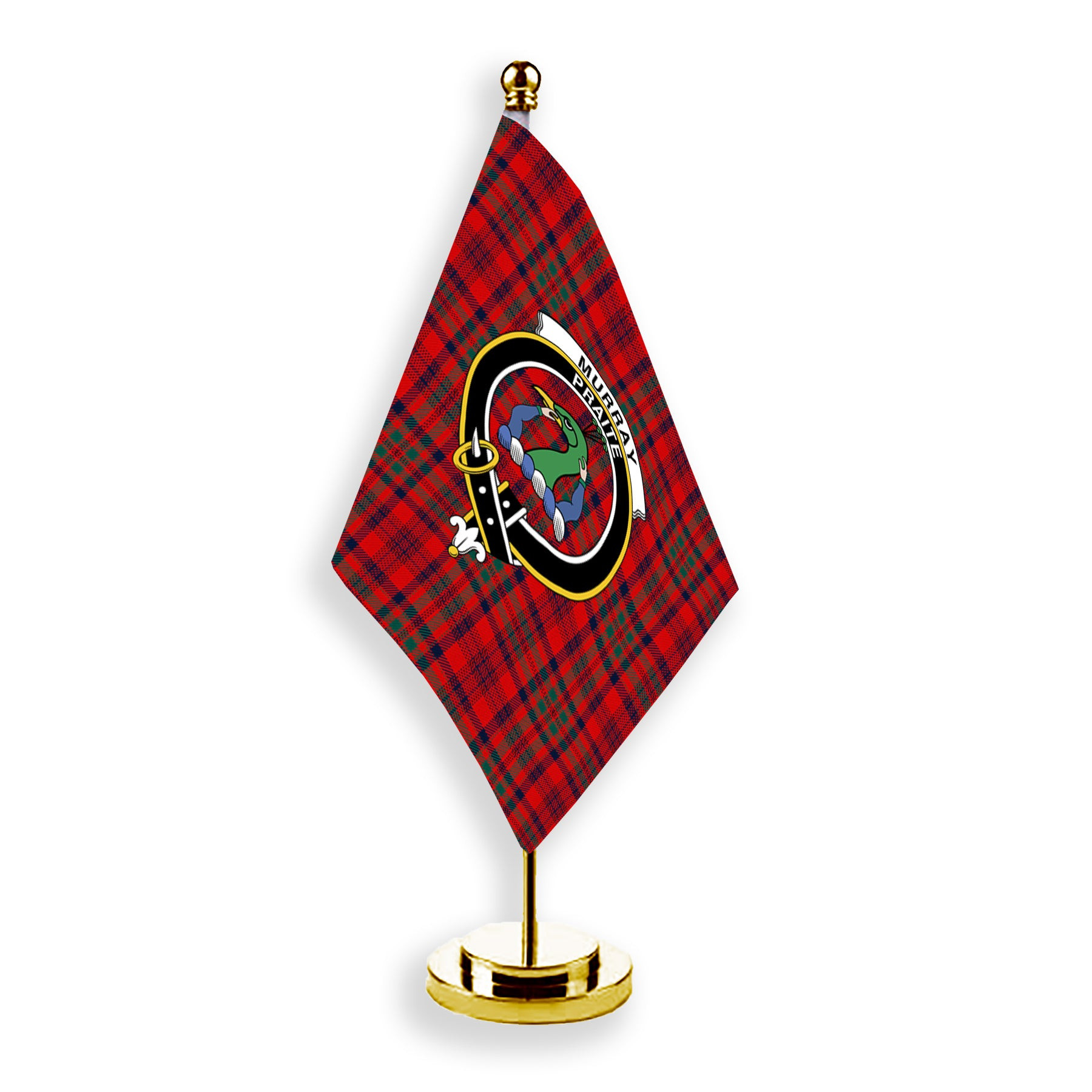 ScotsTee Shop Scottish Murray of Tullibardine Modern Crest Tartan Desk Flag Plaid Table Flag