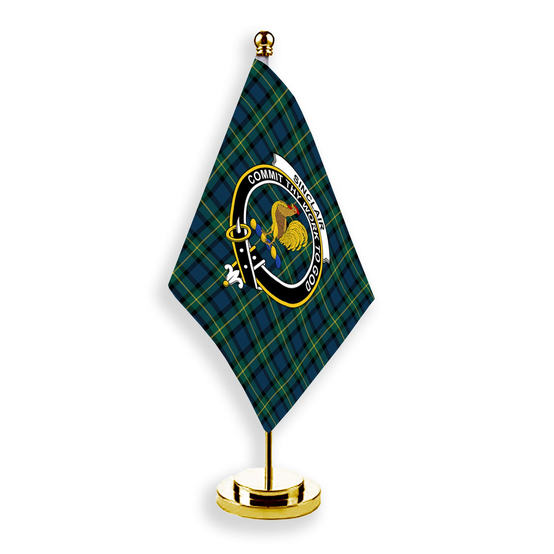 ScotsTee Shop Scottish Sinclair of Ulster Modern Crest Tartan Desk Flag Plaid Table Flag