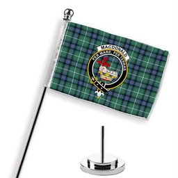 ScotsTee Shop Scottish MacDonald of the Isles Hunting Ancient Crest Tartan Desk Flag Plaid Table Flag