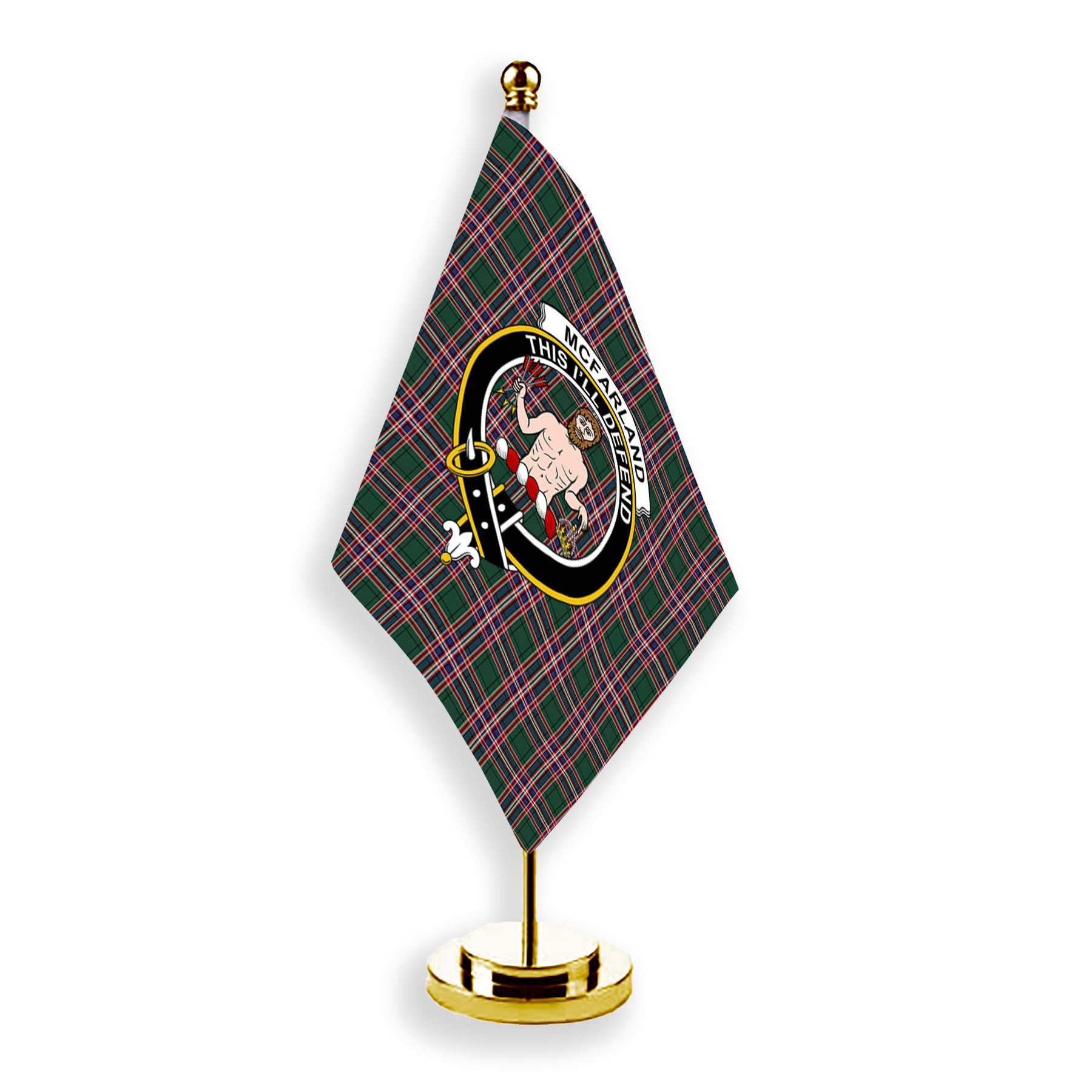ScotsTee Shop Scottish McFarland Hunting Modern Crest Tartan Desk Flag Plaid Table Flag