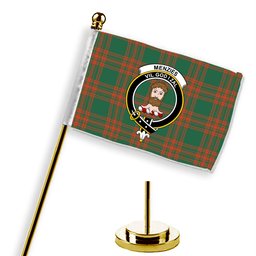 ScotsTee Shop Scottish Menzies Green Ancient Crest Tartan Desk Flag Plaid Table Flag