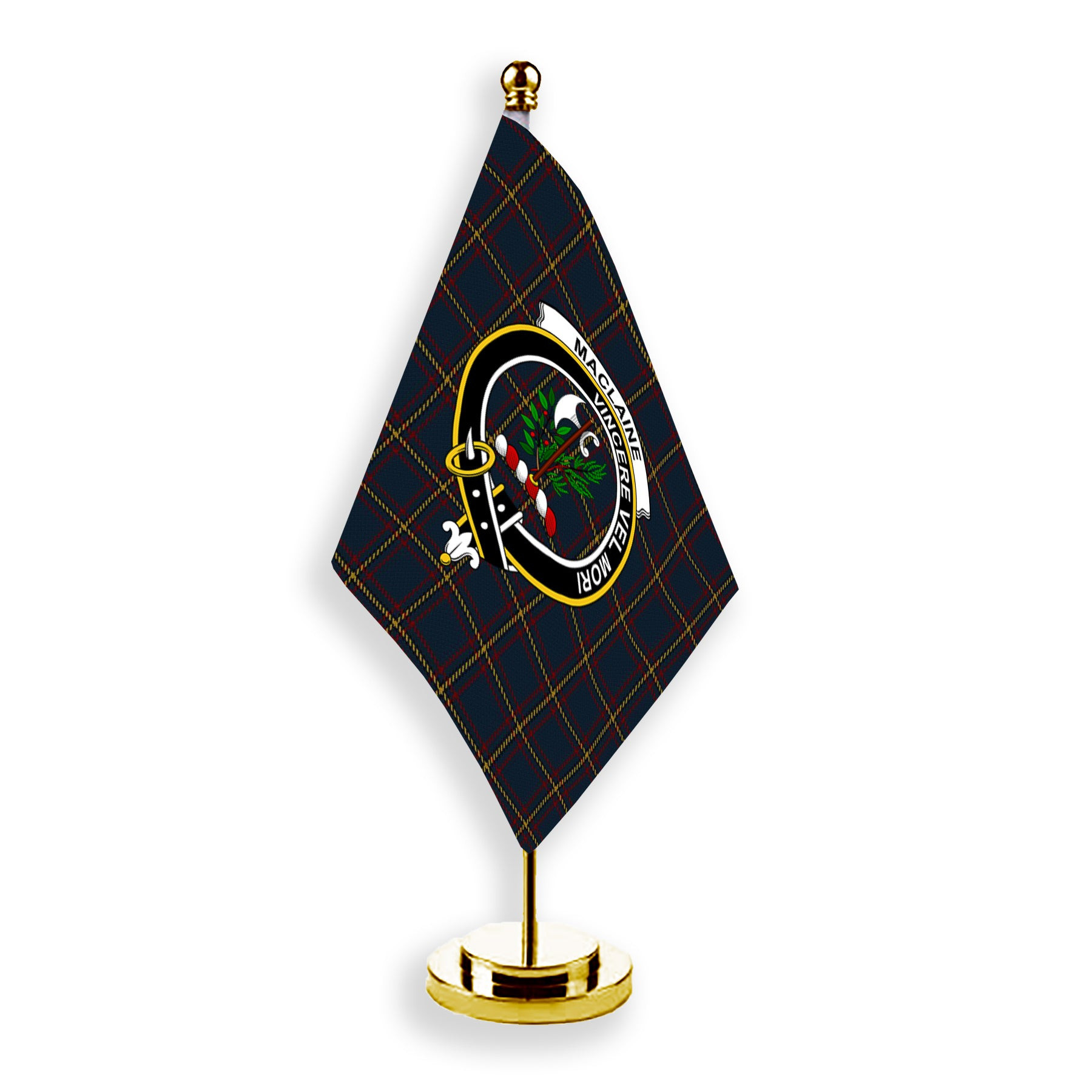 ScotsTee Shop Scottish MacLaine of Lochbuie Hunting Crest Tartan Desk Flag Plaid Table Flag