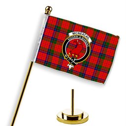 ScotsTee Shop Scottish McNeacail of Scorrybreac Crest Tartan Desk Flag Plaid Table Flag
