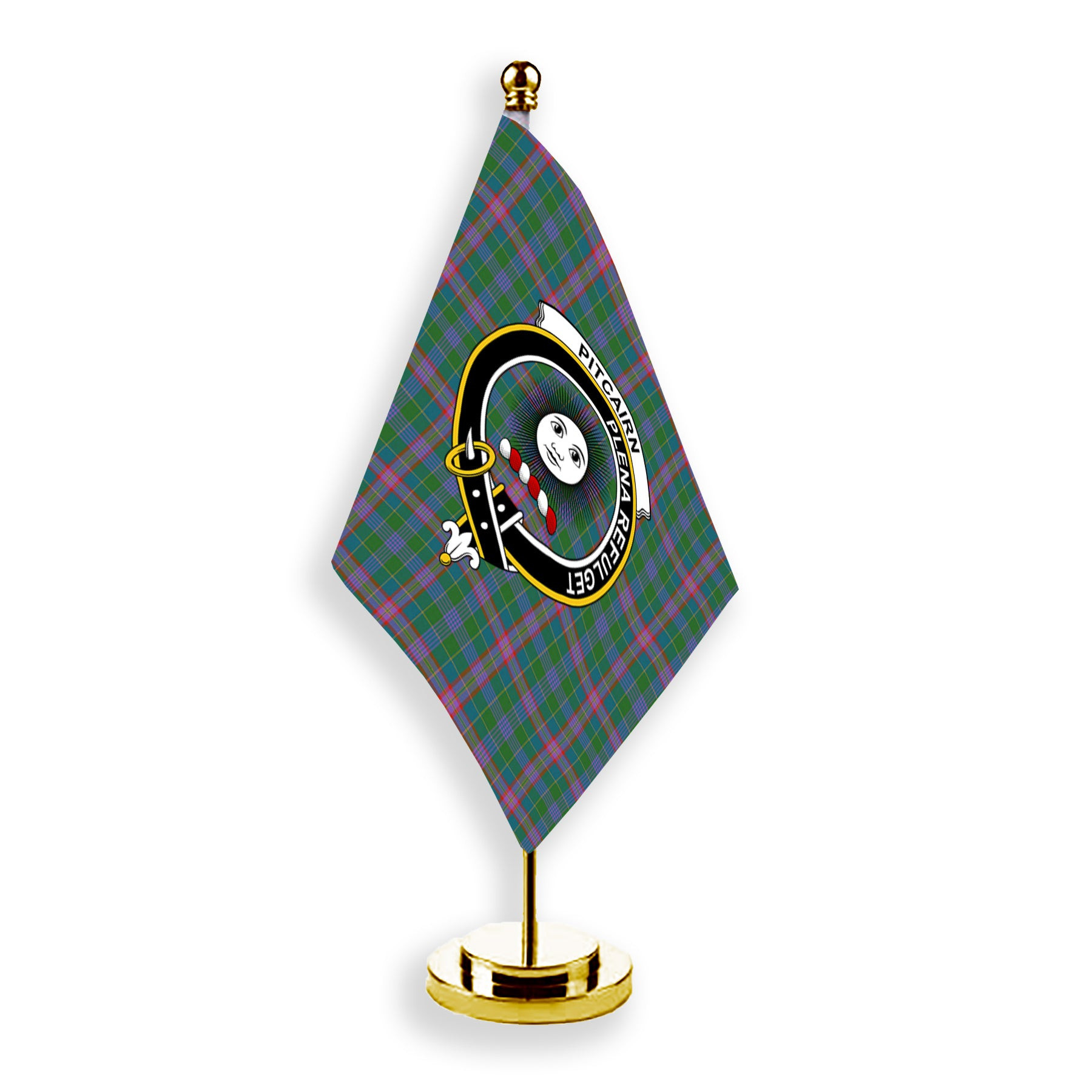 ScotsTee Shop Scottish Pitcairn Hunting Ancient Crest Tartan Desk Flag Plaid Table Flag