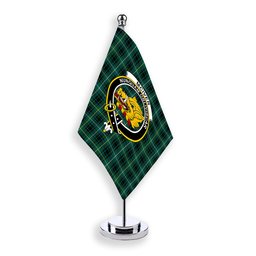 ScotsTee Shop Scottish McIver Hunting Modern Crest Tartan Desk Flag Plaid Table Flag