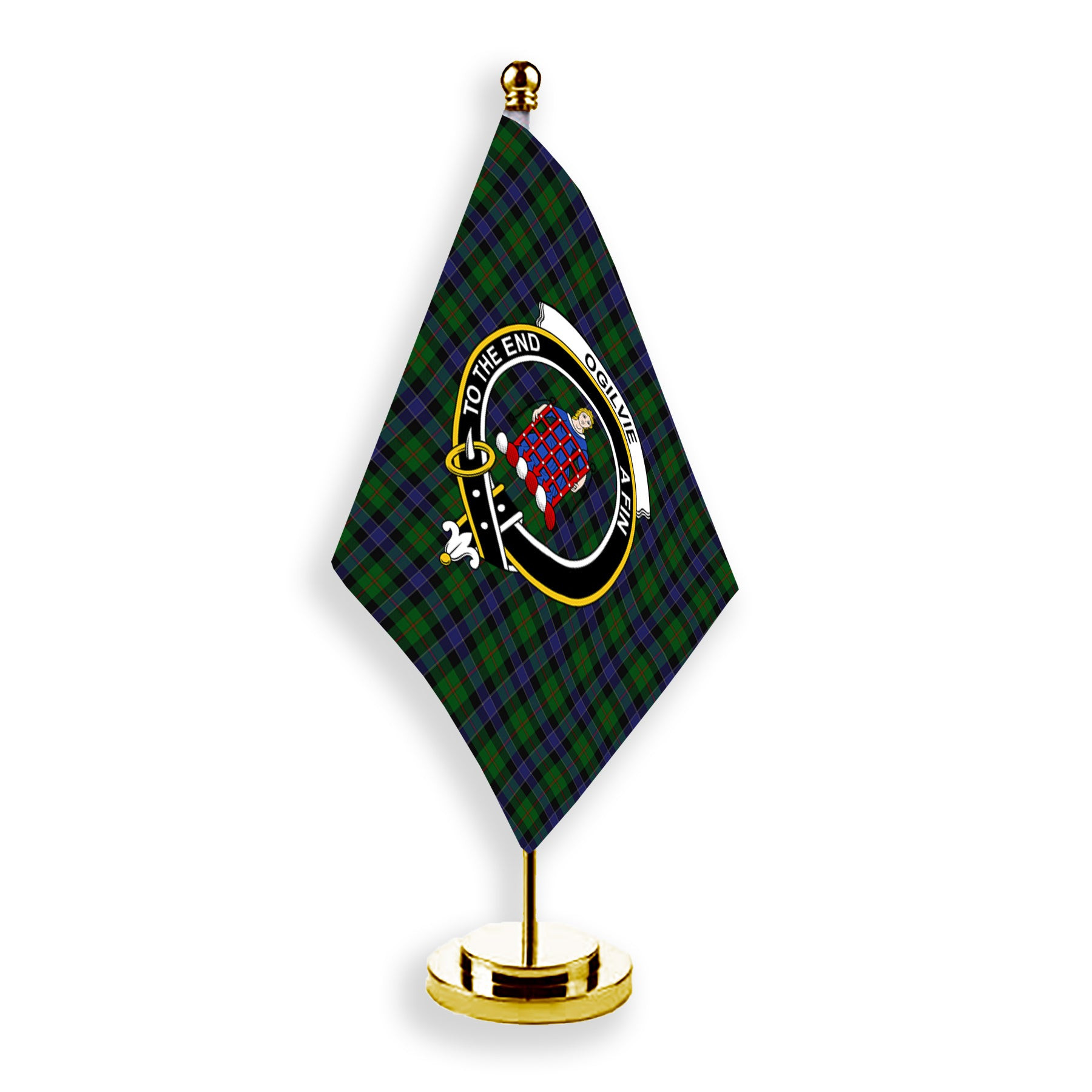 ScotsTee Shop Scottish Ogilvie of Inverarity VS 2 Crest Tartan Desk Flag Plaid Table Flag