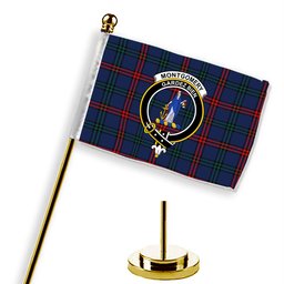 ScotsTee Shop Scottish Montgomery of Ayrshire Modern Crest Tartan Desk Flag Plaid Table Flag