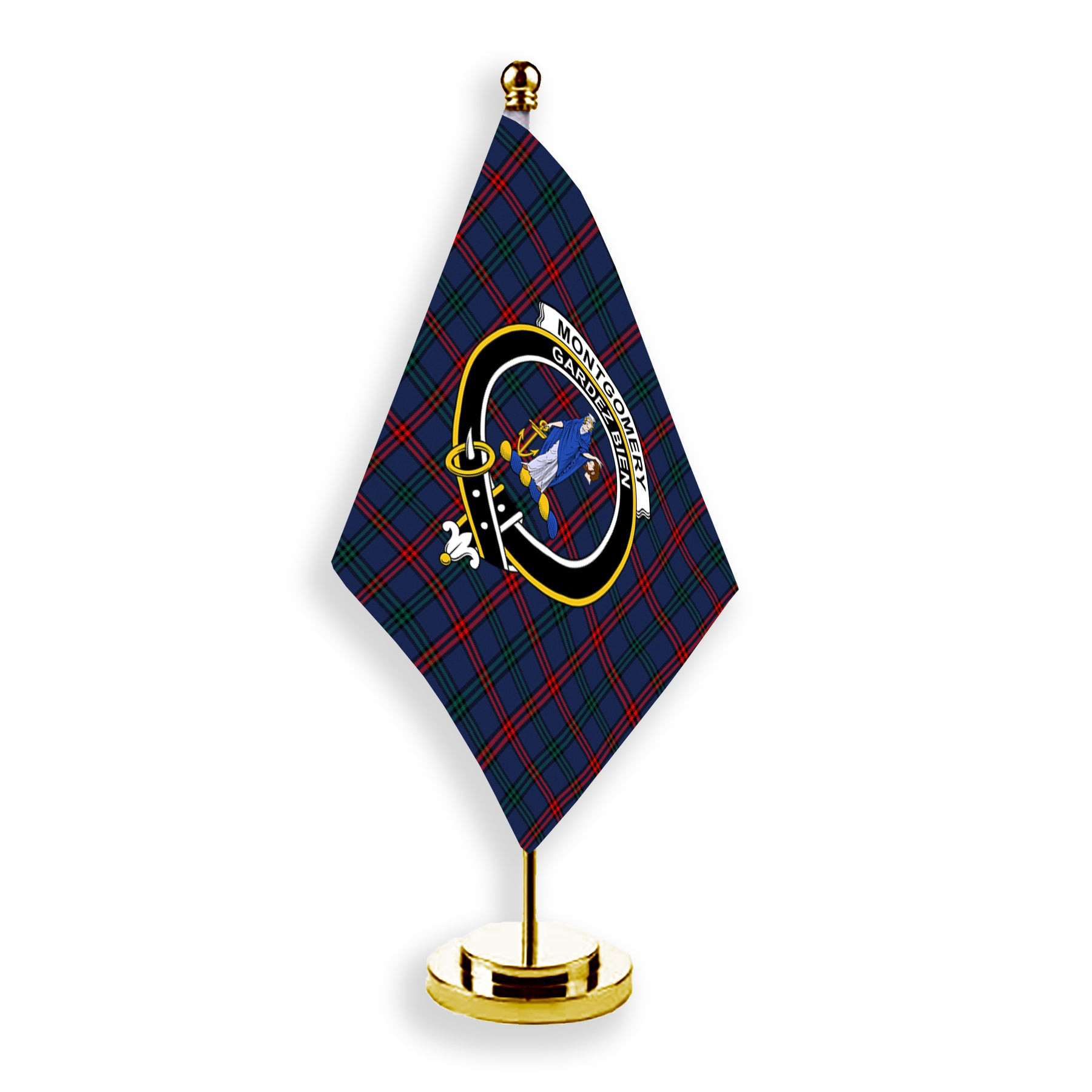 ScotsTee Shop Scottish Montgomery of Ayrshire Modern Crest Tartan Desk Flag Plaid Table Flag