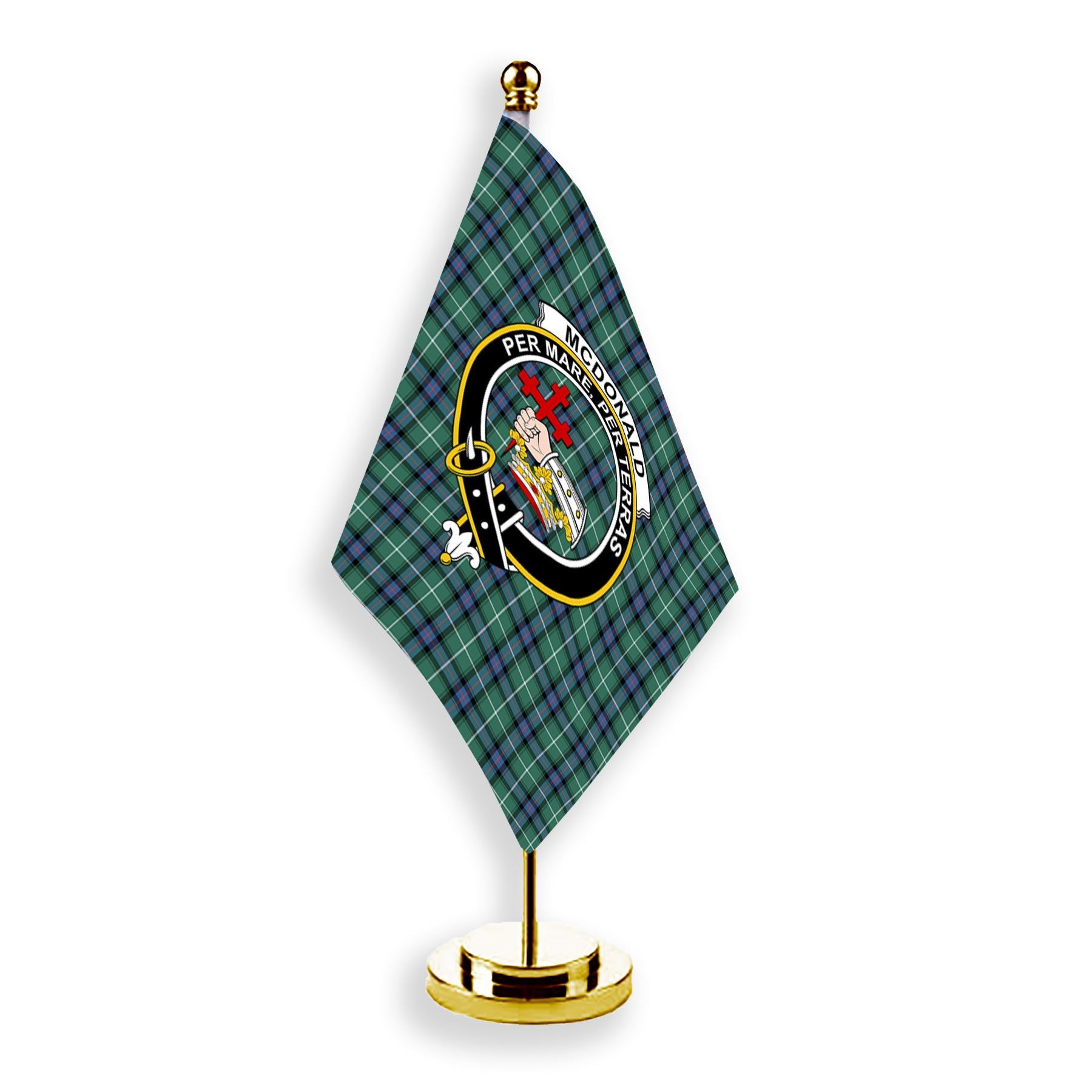 ScotsTee Shop Scottish McDonald of the Isles Hunting Ancient Crest Tartan Desk Flag Plaid Table Flag