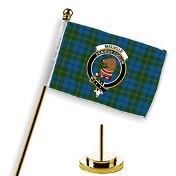 ScotsTee Shop Scottish Melville Two black lines Crest Tartan Desk Flag Plaid Table Flag