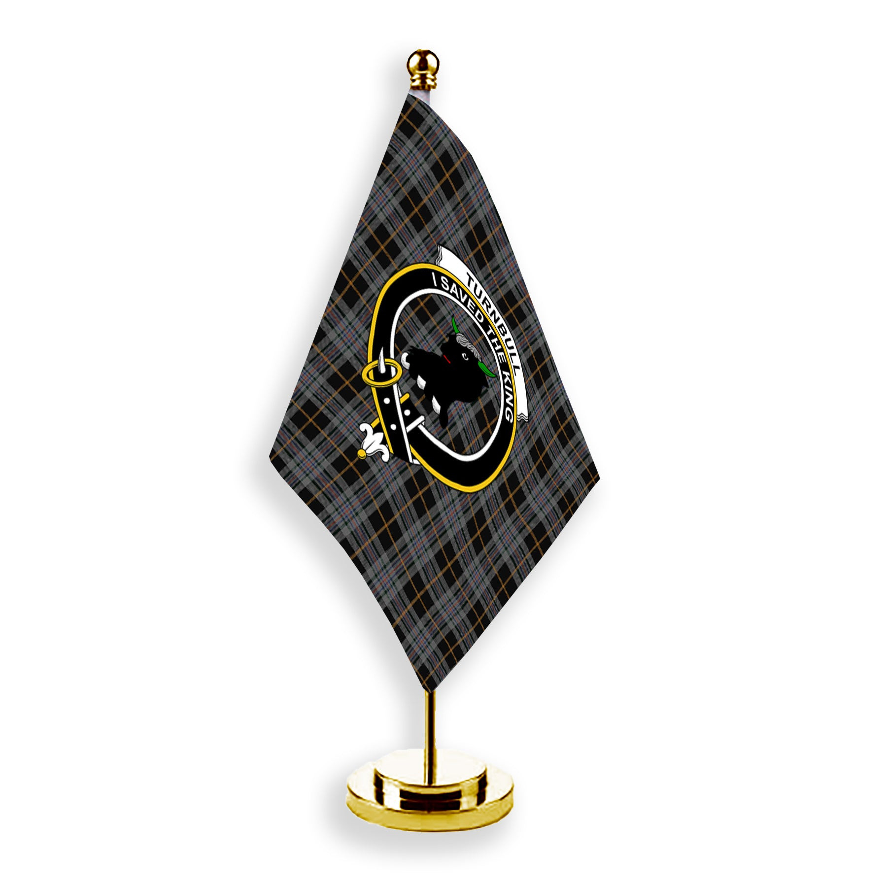 ScotsTee Shop Scottish Turnbull, Dress Bruce Crest Tartan Desk Flag Plaid Table Flag