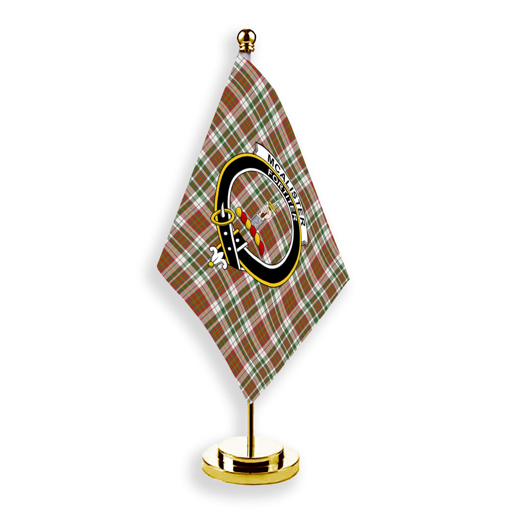 ScotsTee Shop Scottish McAlister Dress Ancient Crest Tartan Desk Flag Plaid Table Flag