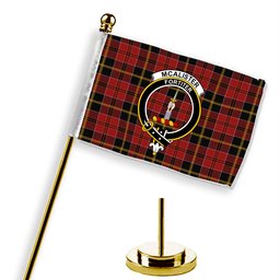 ScotsTee Shop Scottish McAlister of Skye Modern Crest Tartan Desk Flag Plaid Table Flag