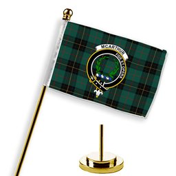 ScotsTee Shop Scottish McArthur-Fox Hunting Modern Crest Tartan Desk Flag Plaid Table Flag