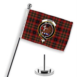 ScotsTee Shop Scottish Innes of Moray Crest Tartan Desk Flag Plaid Table Flag