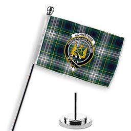 ScotsTee Shop Scottish Johnstone Dress Modern Crest Tartan Desk Flag Plaid Table Flag